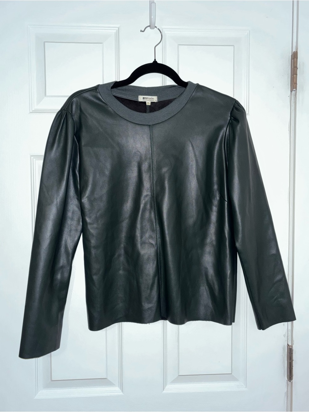 Anthropologie La Made Tinsley Green Vegan Leather Puff Sleeve Shirt